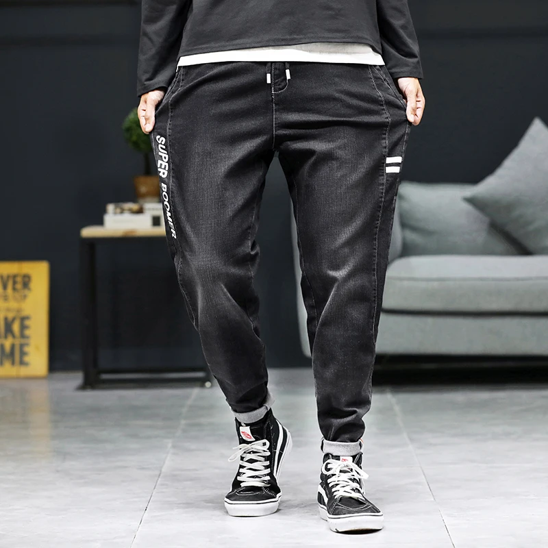 46 Plus Size 2021 Summer High Quality Men's  Baggy Black  Pants Cargo Male solid Casual Denim Fashion Mens Long Jeans Trousers