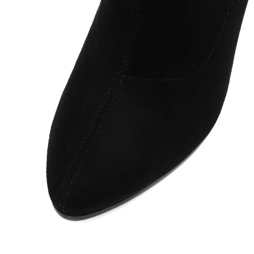 ENMAYER/Новинка 2019 г. Облегающие сапоги из искусственной замши с острым носком на