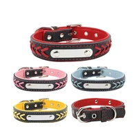 new engraving pure hand woven dog collar leather pet collar with comfortable backing for dog traction