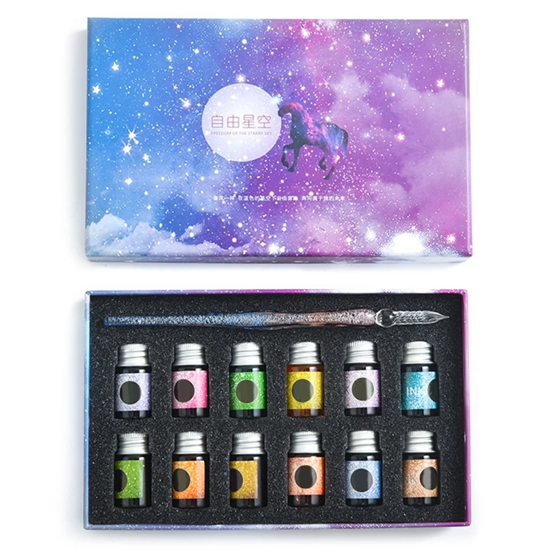 

Crystal Starry Sky Glass Ink Pen Glass Dip Pen For Writing Fountain Pen Set Gift 090F