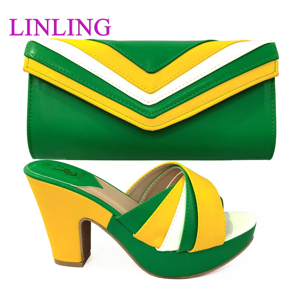 New Arrival Elegant Style Italian Design Luxury ORANGE Color Crystal Fashion and Noble Ladies Shoes and Bag Set for Party