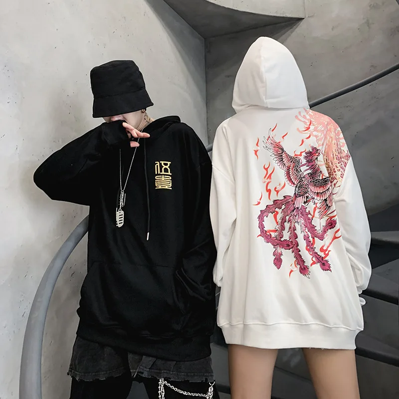 Толстовки для мужчин Harajuku японский стиль Феникс печати пуловер Кофты Уличная мода хип хоп повседневные топы с капюшоном WG454
