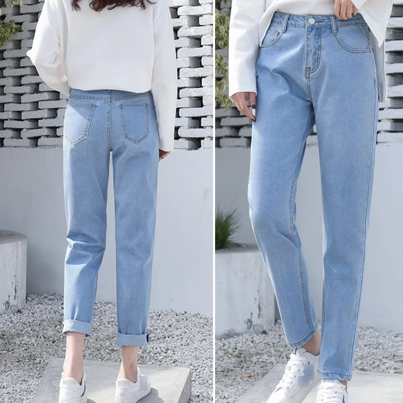 Хлопковые белые джинсы для женщин шаровары с высокой талией мам размера плюс