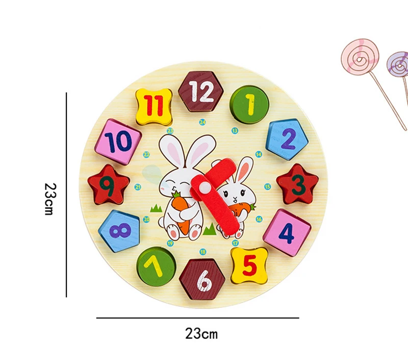 

Matching Clock Toy Toddler Montessori Cartoon Animal Educational Wooden Beaded Geometry Digital Clock Puzzles Gadgets Baby Toys