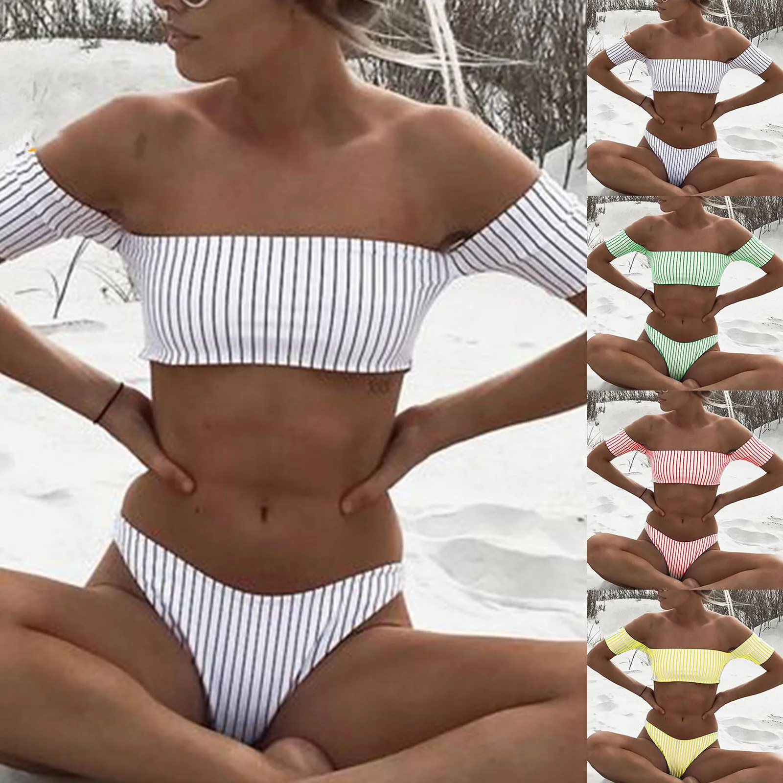 Женский купальный костюм с цветочным принтом бикини открытыми плечами и