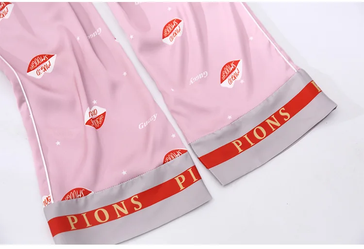 

Satin Female 2PCS Pajamas Suit Intimate Lingerie Spring Autumn New Sexy Nightwear Casual Nightwear Sleep Set Print Homewear