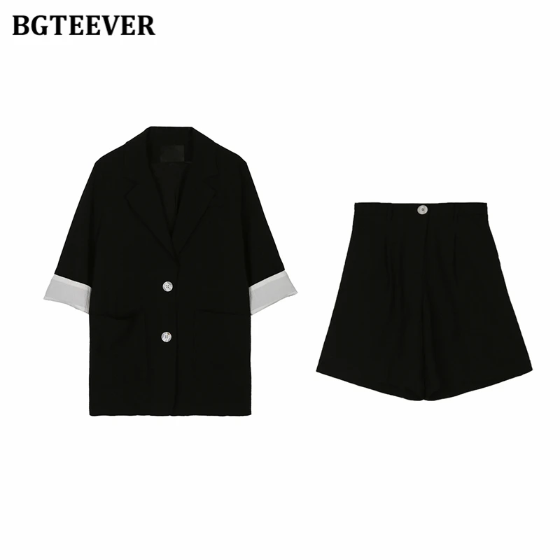 BGTEEVER Elegant Two-piece Women Blazer Suit Pockets Female Shorts Set 2020 Summer Office Ladies Short Pant Suits | Женская одежда