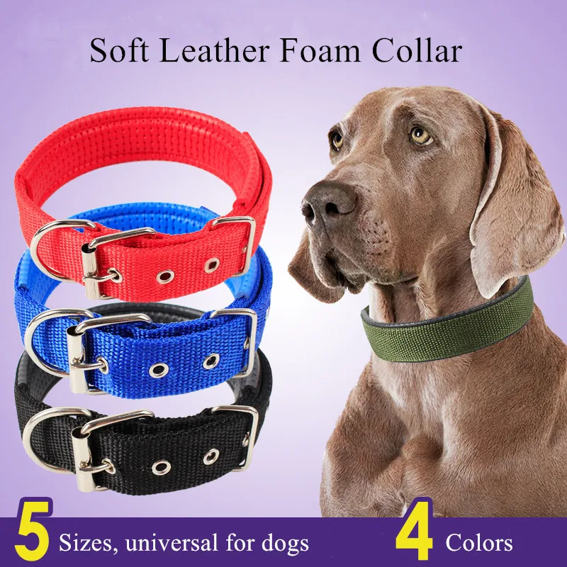 Однотонный ошейник для собак Мягкая кожаная подкладка из пенопласта