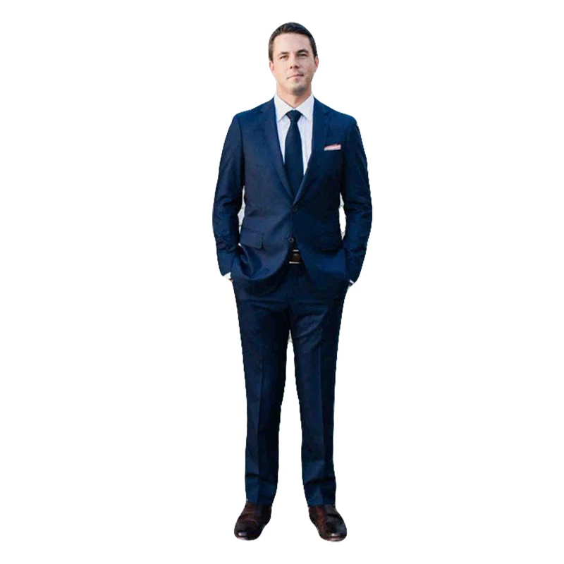 (Jacket+Pants) Navy Blue Tradition Private Custom Made 2 Piece Generous Simple Suit Business Mens Suits