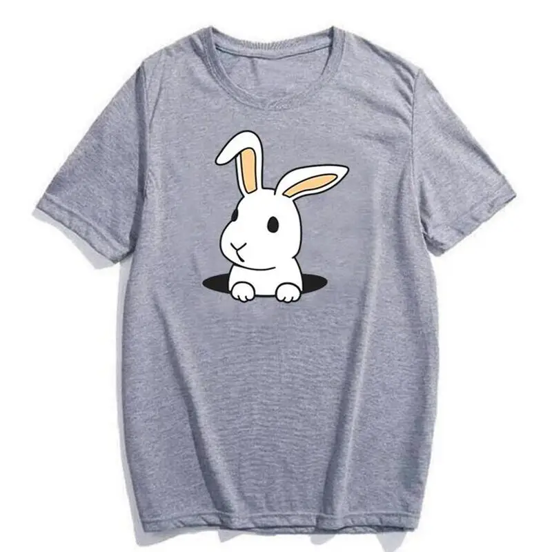 

Женская футболка с забавным принтом кролика, летняя футболка с коротким рукавом в стиле Харадзюку, Женская хлопковая свободная футболка, же...