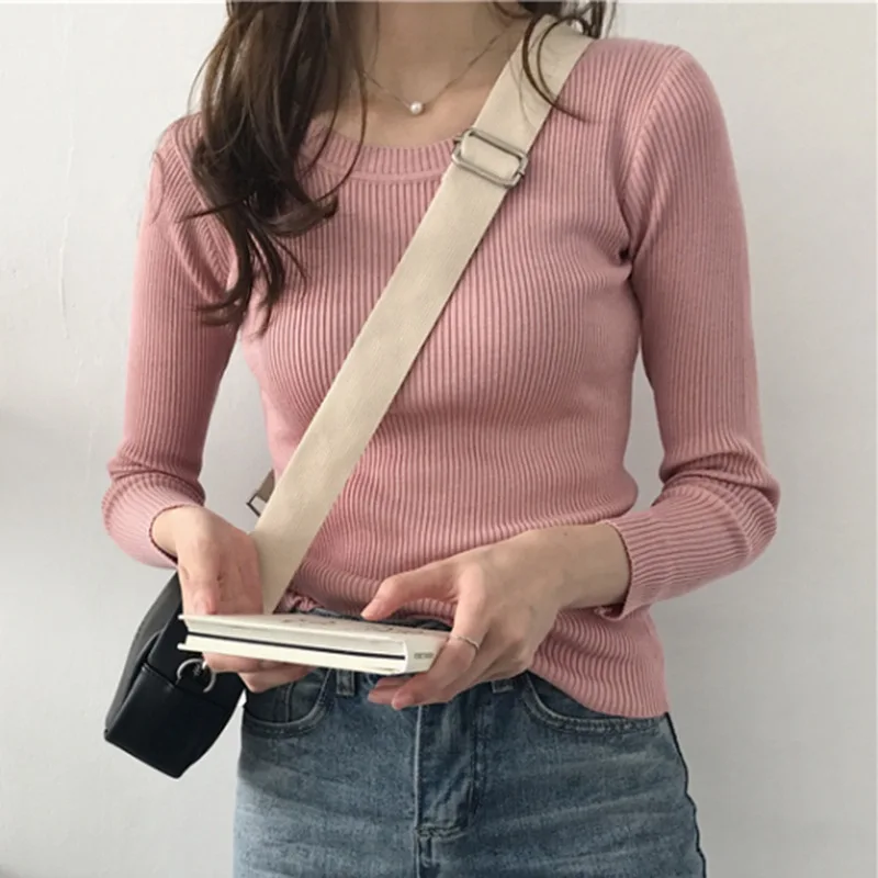Bottoming Knitted Sweater Women Casual Slim Pullover Tops Autumn Winter Thin O Neck Sweaters | Женская одежда