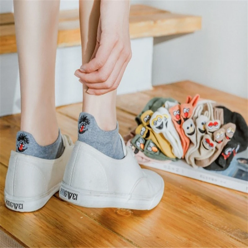 3PAIRS Kawaii Embroidered Expression Women Socks Happy Fashion Ankle Funny Socks Women Cotton Summer Candy Color