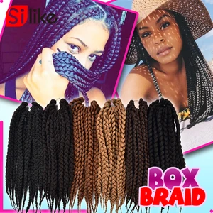 Silike, 22 дюйма, вязанные крючком коробка косы 12 нитей синтетические косички, волосы бордовый микро косы крючком плетение волос для наращивания