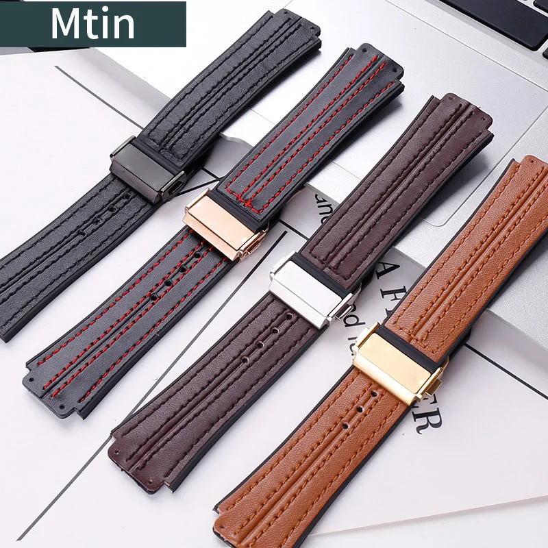 Genuine Leather Strap Men's Watch Accessories For Hublot Watch Band 19mmx25mmOutdoor Sports Rubber Strap Ladies Wristband Buckle