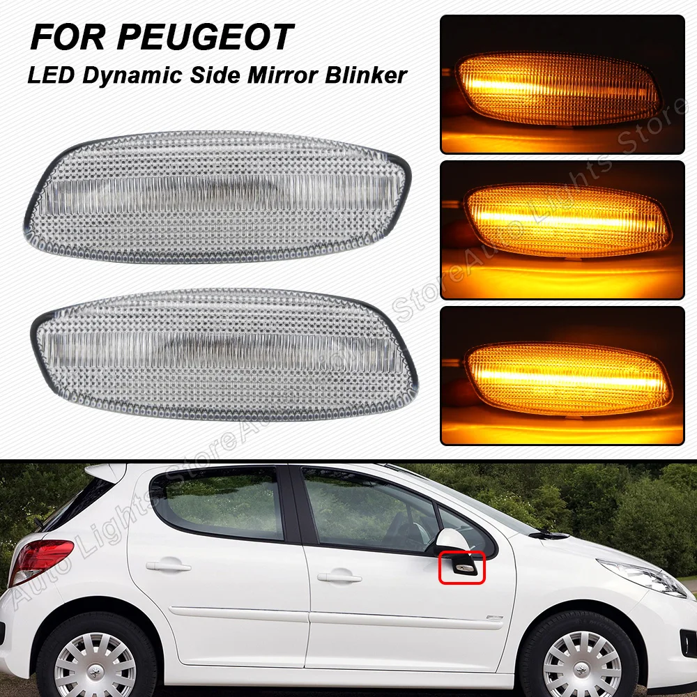 2PCS Dynamic LED Car Lamps Turn Signal Side Marker Lights For PEUGEOT 207 Hatchback CC SW 308 3008 5008 RCZ For CITROEN C3 C4 C5