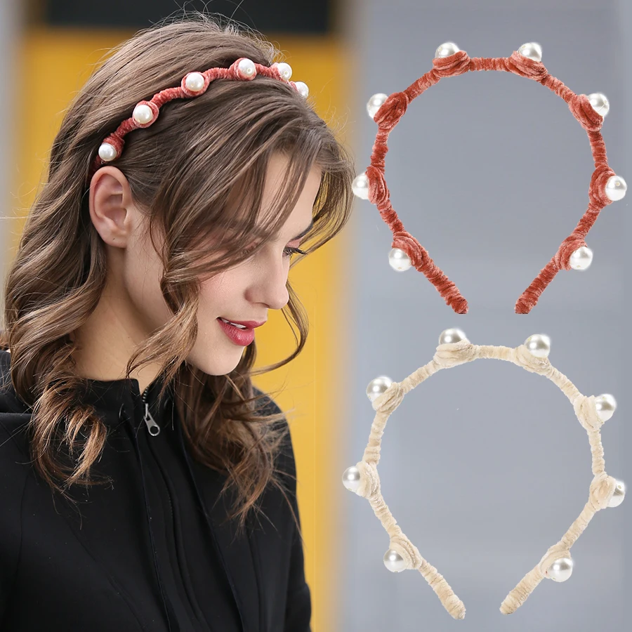 Женский обруч с жемчужинами Haimeikang эластичный головной убор из бархата