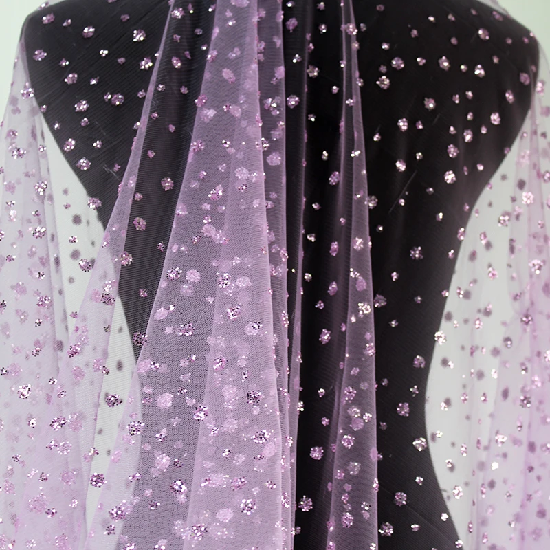 

Swiss Voile African Glitter Mesh Sequins Purple Lace Tulle Fabric Nigerian French Party Dress Veil HeadTie Material By the Yard