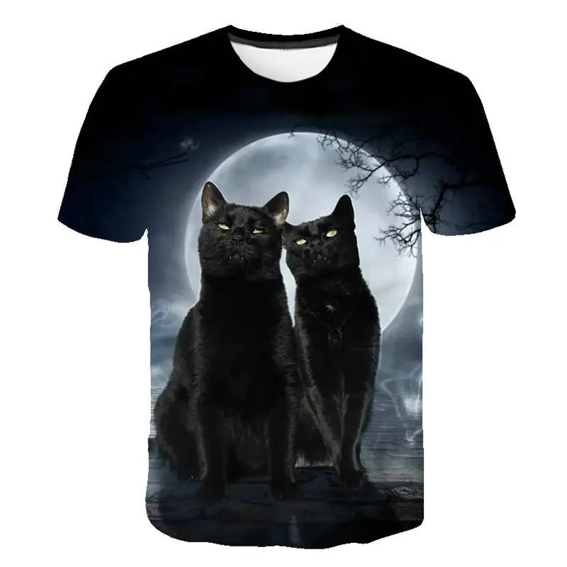 Современные мужские и женские футболки с 3d рисунком кота популярные коротким