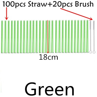 100 straw - 20 brush 100 шт многоразовые стаканы для питья 18 см х 8 мм для смузи, чая, сока- 10 упаковок с 20 щетками для чистки - Цвет: 100 straw - 20 brush