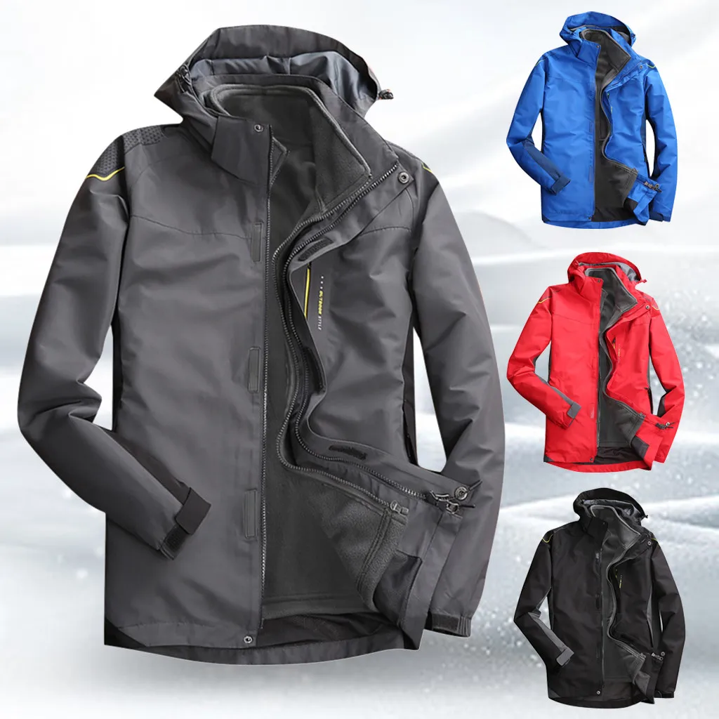 Men Fashion Hoodie Hat Detachable Windbreaker Waterproof Jacket Breathable Sport Outdoor Coat Softshell Fleece Jacket Mujer