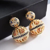high quality luxury hollow design colorful zircon tow side ball stud earrings vintage ethnic jewelry for woman gift