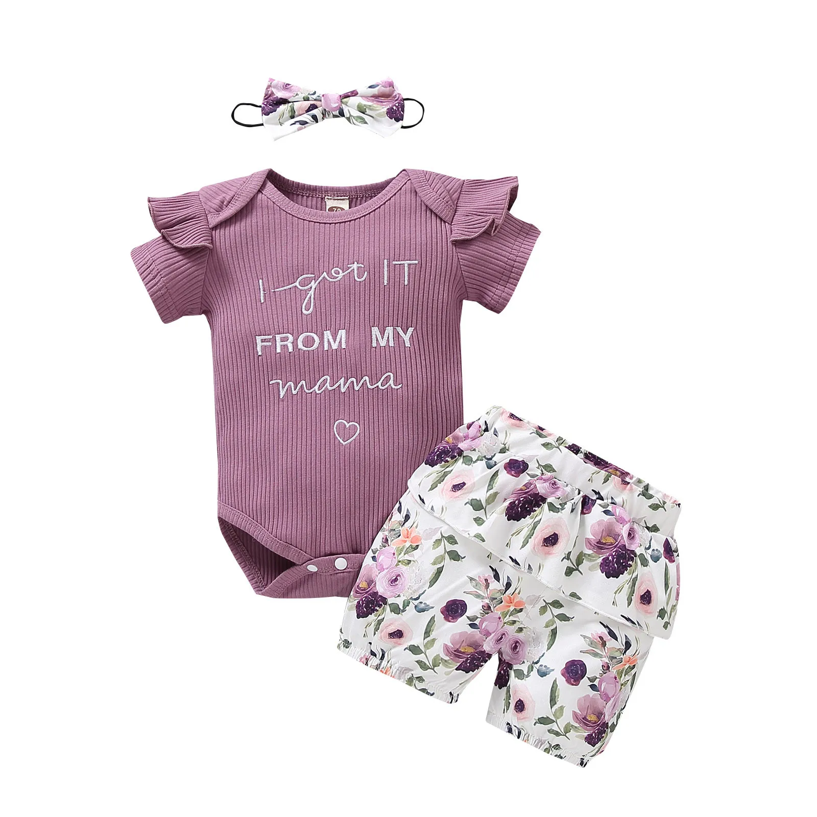 

Baby Clothes Ropa Bebe Toddler Baby Girls Clothes Mother's Day Flowers Print Clothes Bow Kids Three-piece Suit