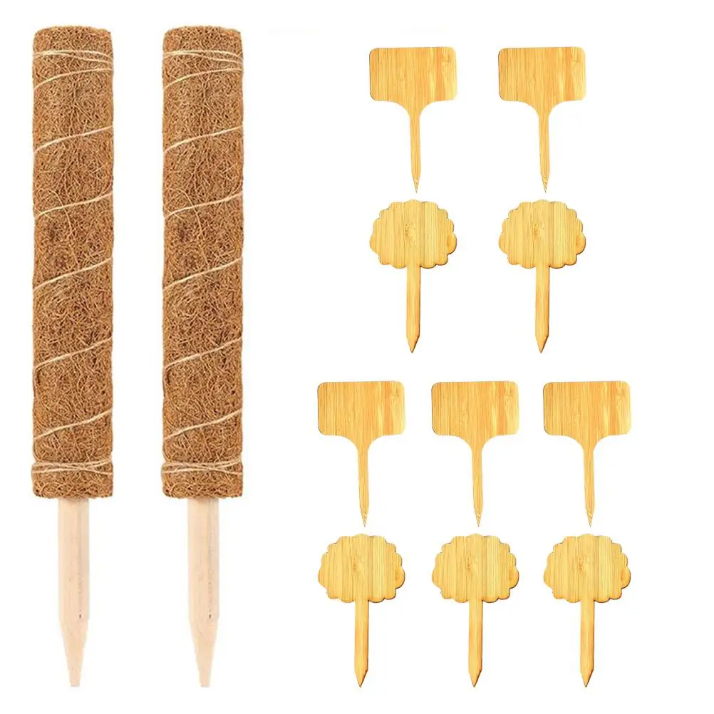 

50CM Plant Stake Coconut Trellis 2 Pieces Flower Rod with 10 Pieces Wooden Labels for Indoor Plant Stake Coconut Trellis