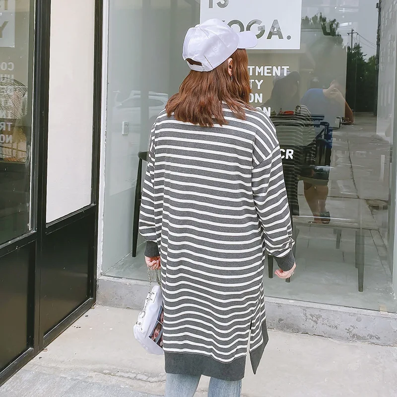 

Plus size women's clothing autumn and winter new fat ladies plus size Korean style lazy striped sweater loose top