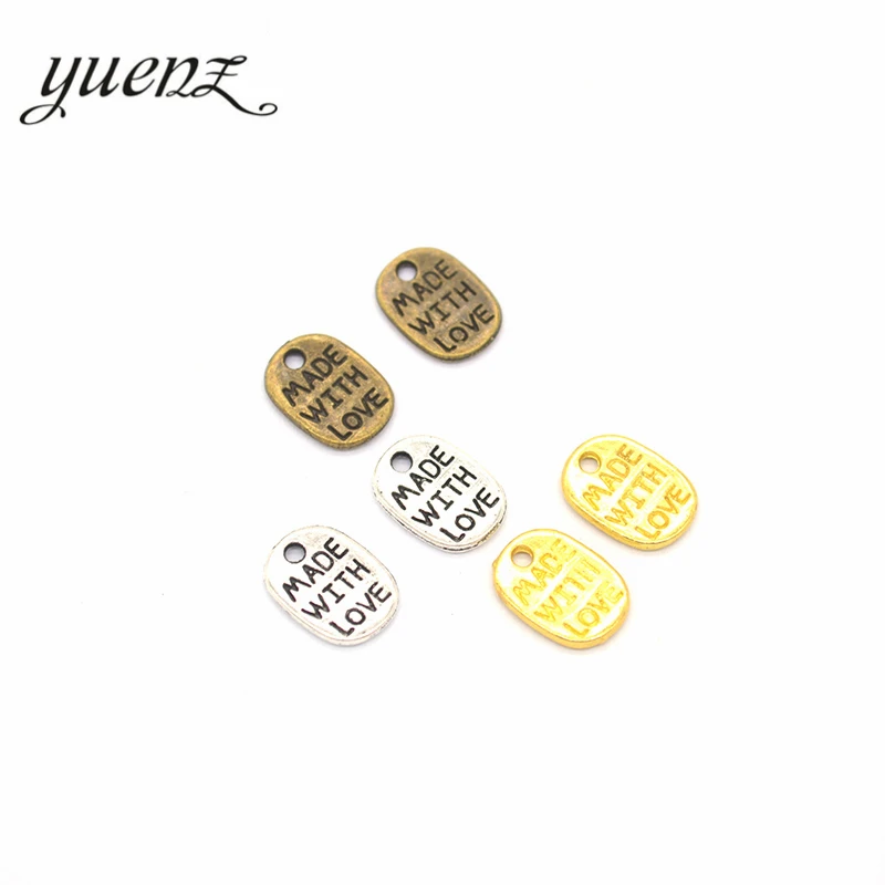 YuenZ 50pcs Metal Alphabet Letters made with love Charms for Jewelry Making Diy Hand Made Accessories 11*8mm S206 - купить по