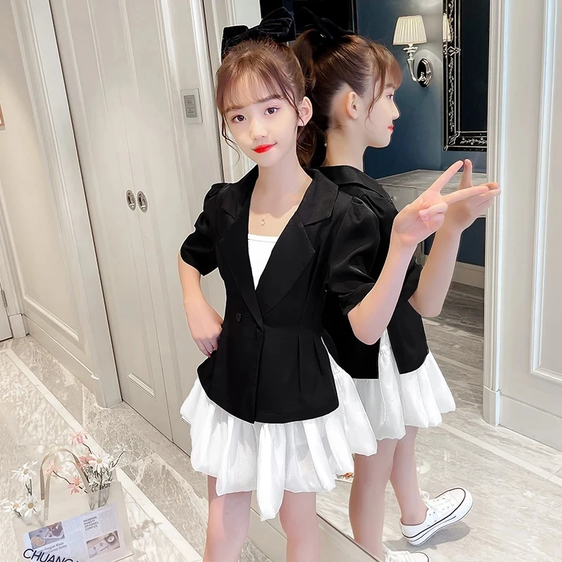 

Teenager Girls Sets Loose Blazer Trousers 3 Piece Suit for Kids Casual Children's Clothing Girl Hip-hop Dance Outfits 12 13 Y