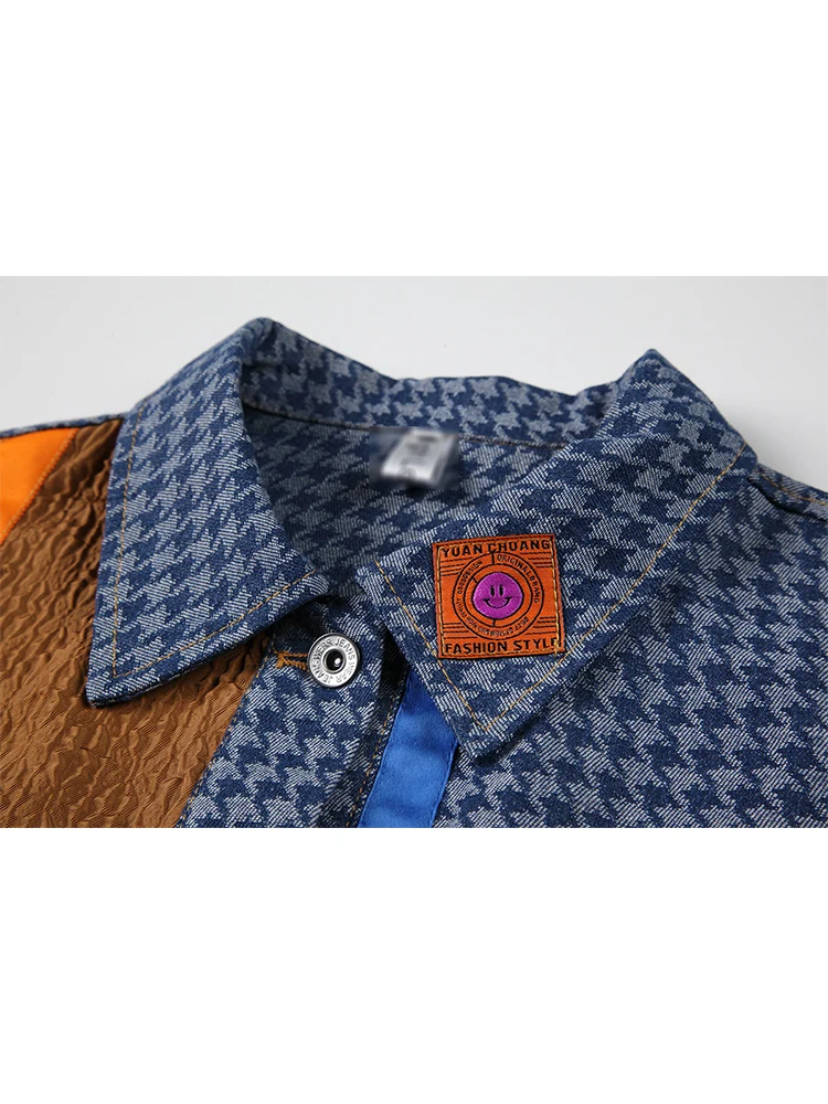 Женская ВИНТАЖНАЯ ДЖИНСОВАЯ КУРТКА в клетку однобортная Повседневная джинсовая