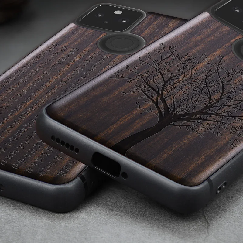 elewood wood case for google pixel 5 4a real wooden cover original luxury soft edge carved shell ebony thin accessory phone hull free global shipping