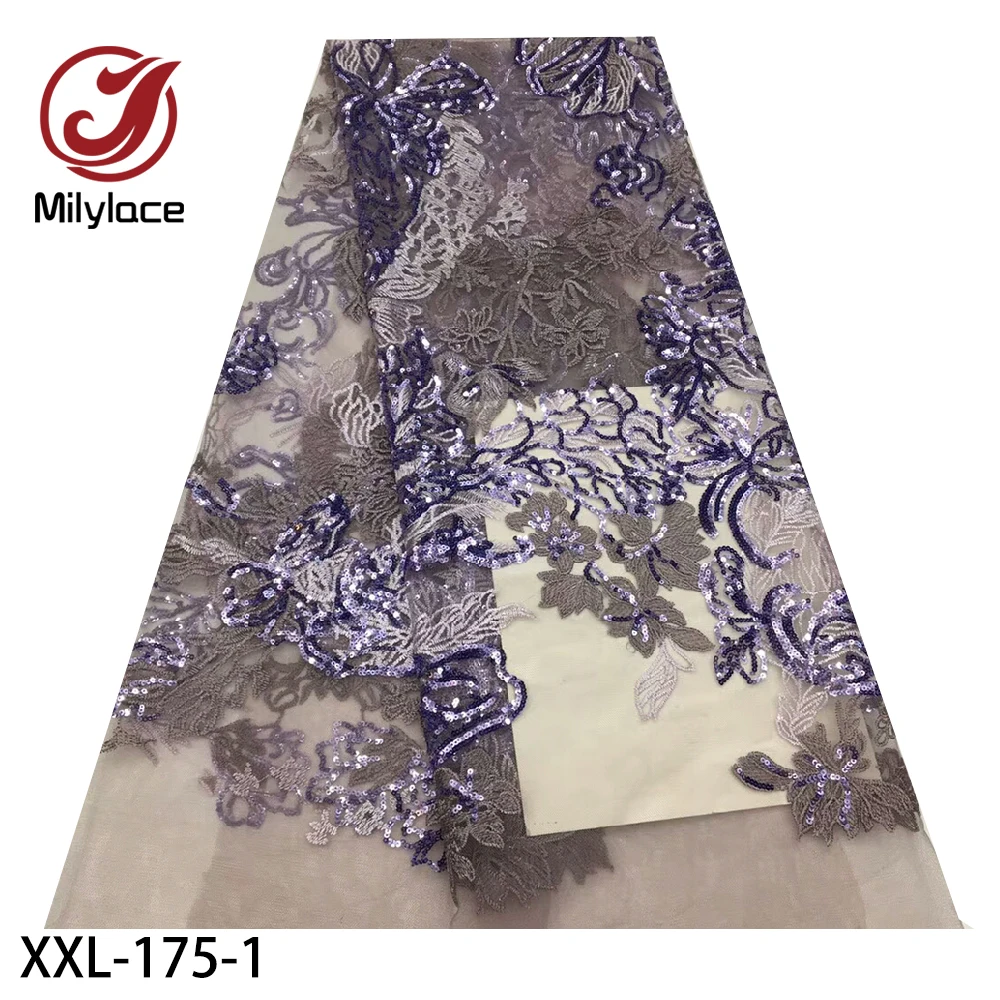 

Milylace African Net Sequins Laces 5yards Latest Nigerian Laces Sequin Fabric for Sewing Dress Tulle Lace Fabric XXL-175