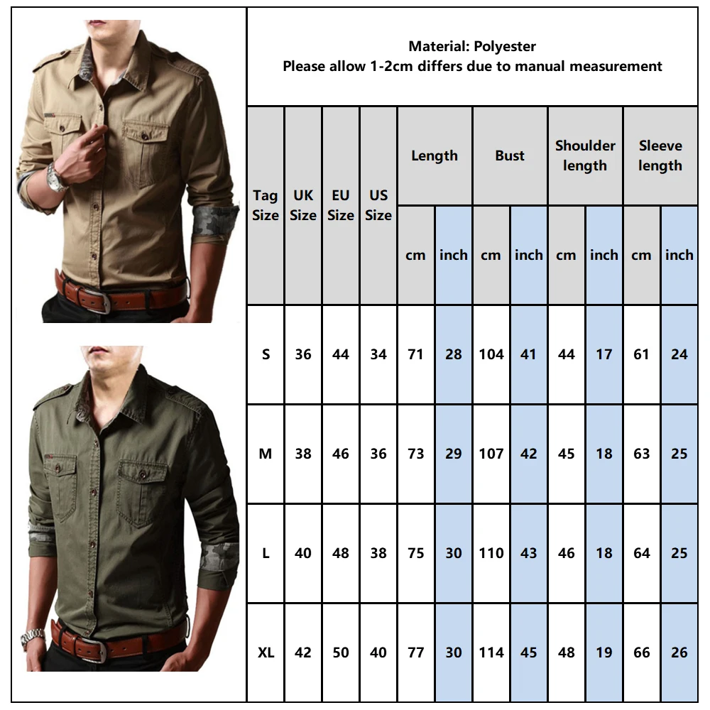 Мужская Уличная хлопковая рубашка с длинным рукавом в стиле милитари