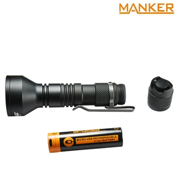 Manker MC12II Pocket Ultra-Throw Flashlight with NM1 LED (White/Green/Red Light option) + USB Rechargeable 18650 Li-ion Battery