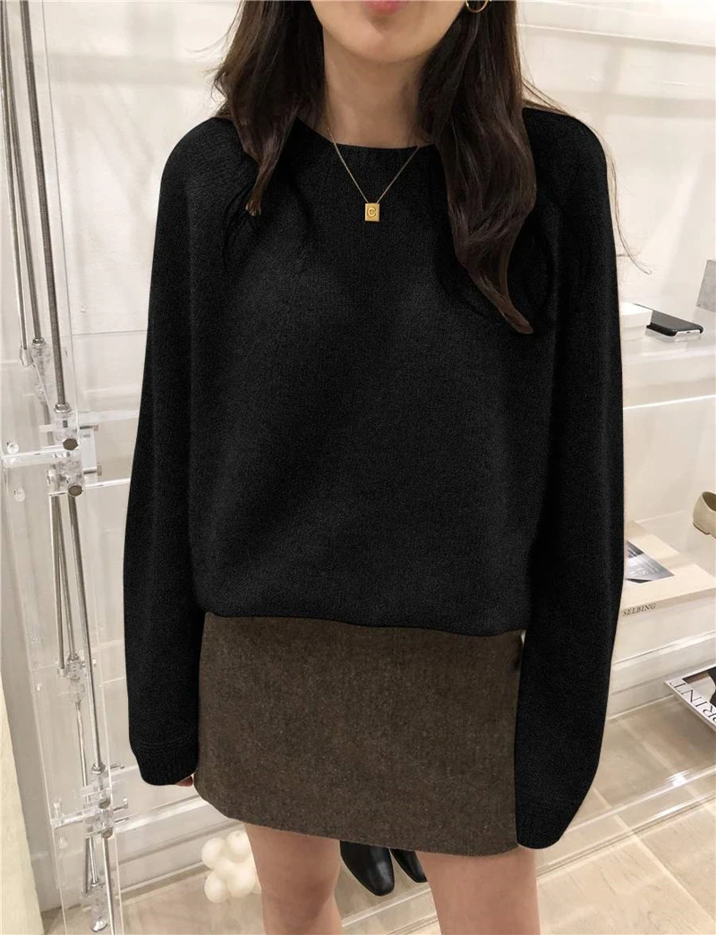 

2020 Autumn Winter Women's Sweaters Pullovers Warm Minimalist Korean Oversize Fashionable Solid Lady Jumpers