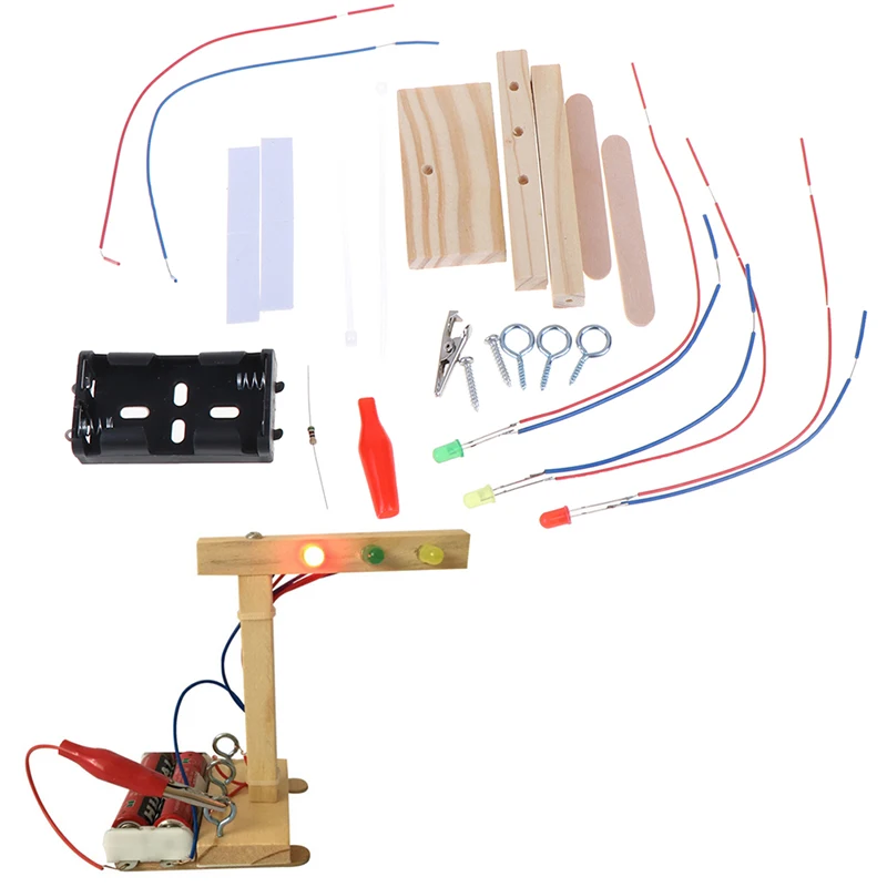 

Mini Kids Science Experiment for Children Boys DIY Toys Wooden Traffic Light Led Student Gizmo Learning Education Toys Gift