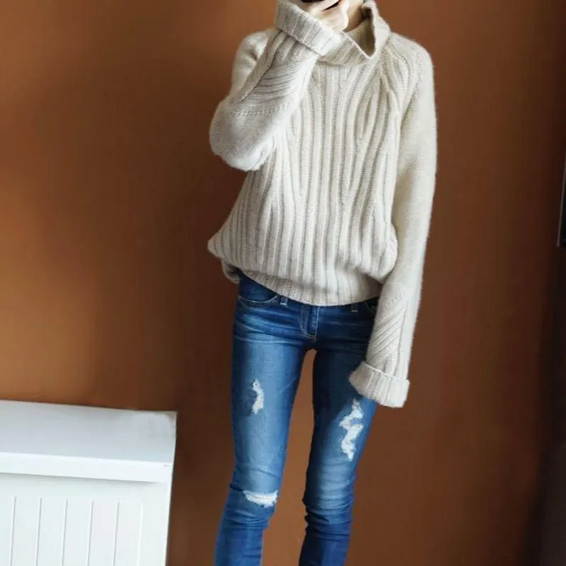 Высококачественный Женский шерстяной свитер с высоким воротником зимние