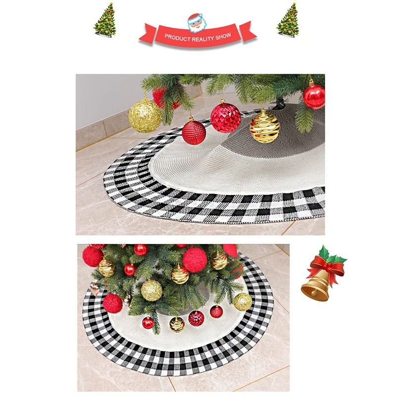 

Christmas Tree Skirt 48 Inch White and Black Plaid Floor Mat Tree Skirt for New Year Xmas Party Home Decoration Carpet