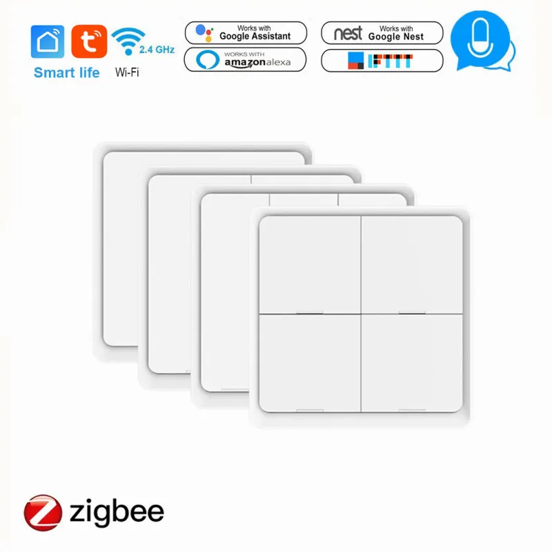 

Tuya ZigBee Smart Switch Alexa WIFI Wireless Sticker 4-way Panel Scene Button Switch APP Control Work With Google Home Alexa