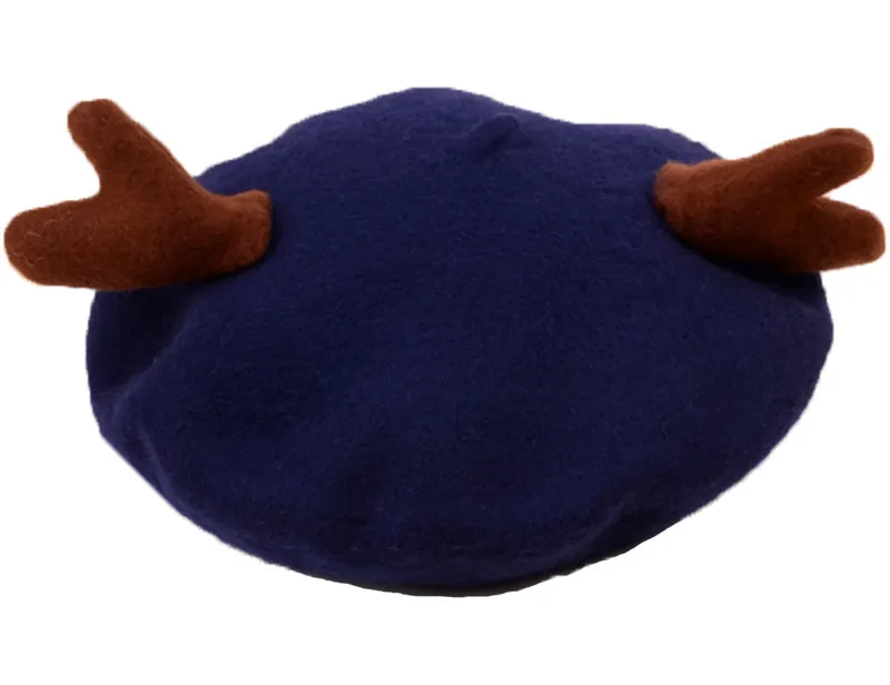 JOYHY Cute Kids Girl Boys Reindeer Horn Cartoon Wool Artist French Style Berets Cap Hats 2021 Children Christmas Baret Flat Hat