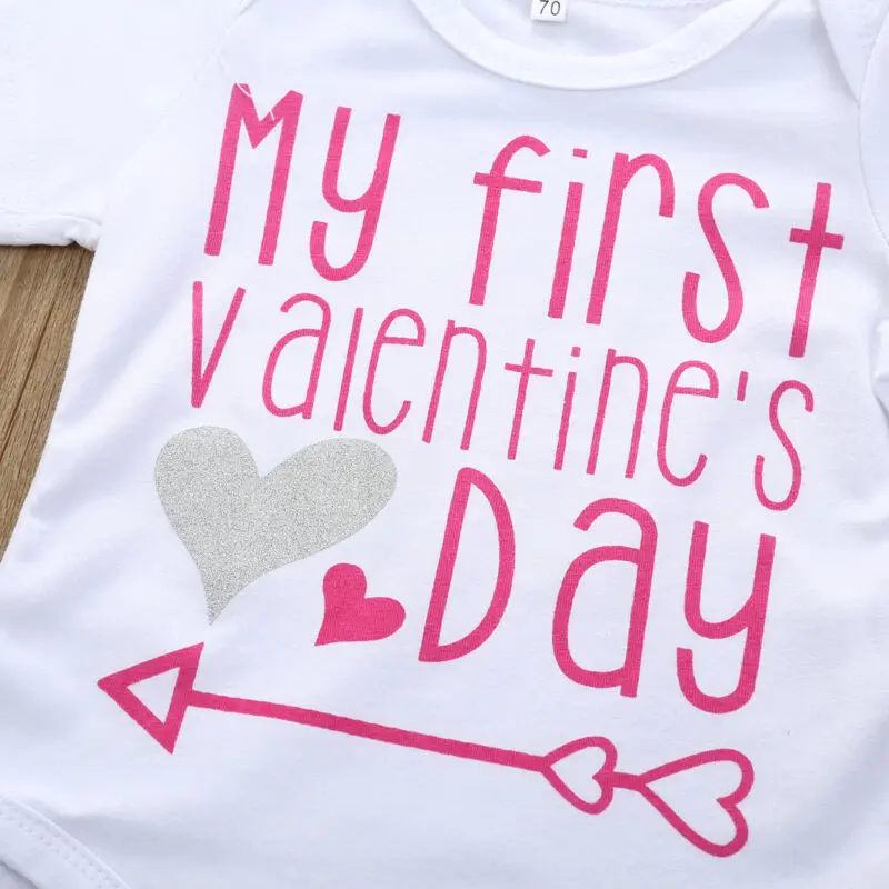 Новинка Детский комбинезон для маленьких девочек с надписью My First Valentine's Day топ +