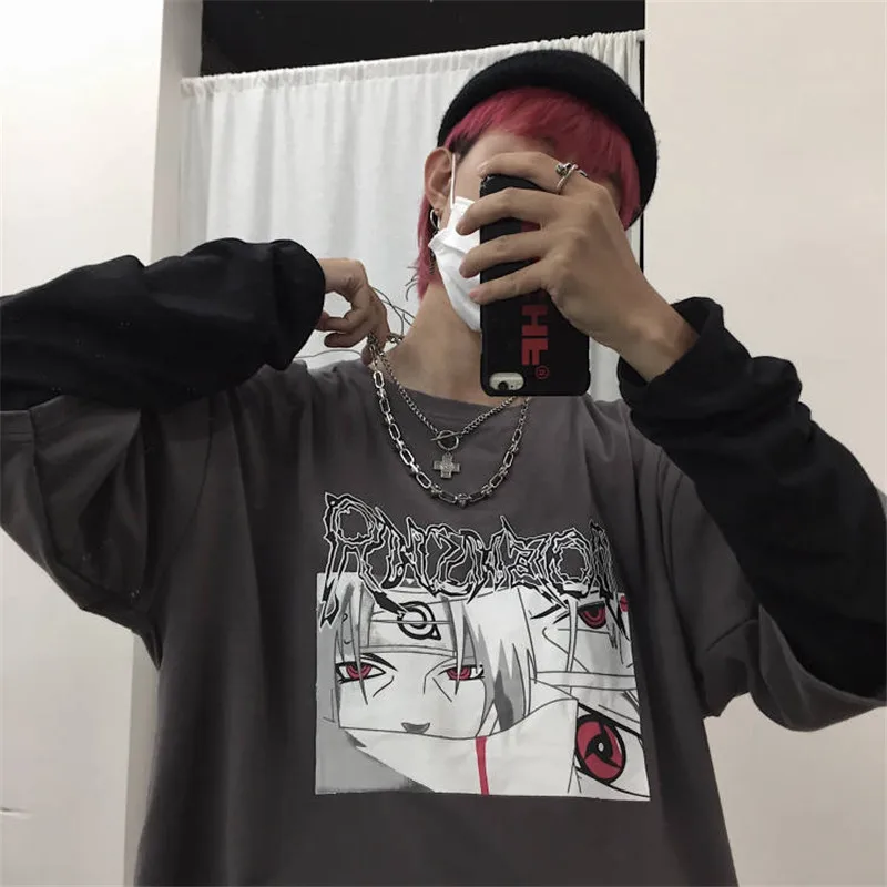 

Print T-shirts Men Women Autumn Long Sleeve Loose T Shirt Cartoon Cotto Tshirt Streetwear Amine Japan T shirts Funny Male