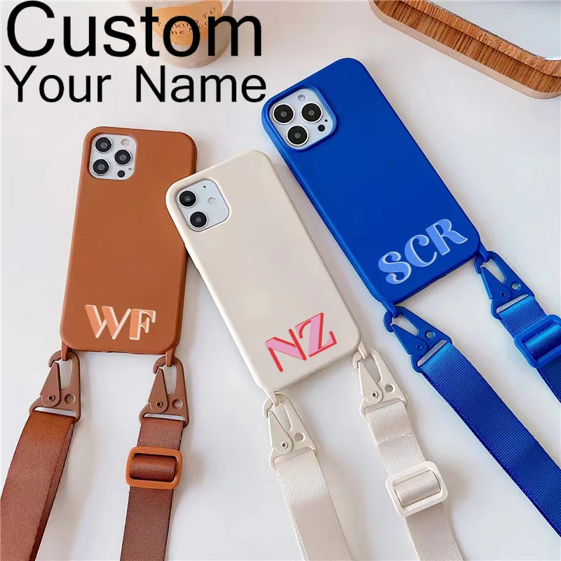 

Customize Capital Letters Phone Case with strap lanyard For iphone 13 SE 2020 6 6S 7 8 Plus X XR XS Max 11 Pro Max 12 Mini Cases