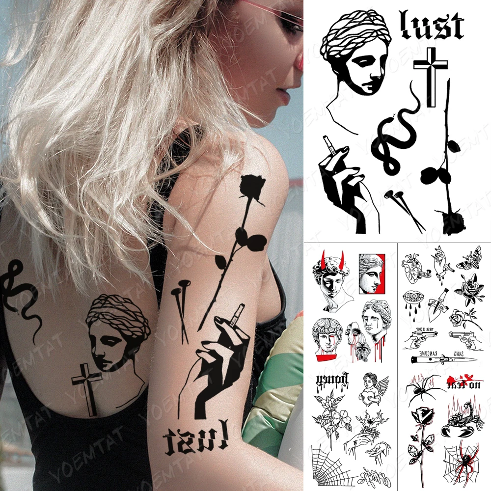 

Arm Lasting Waterproof Snake Nail Rose Temporary Tattoo Sticker Cross Spider Angel Body Art Female Flash Fake Full Tatoo Male