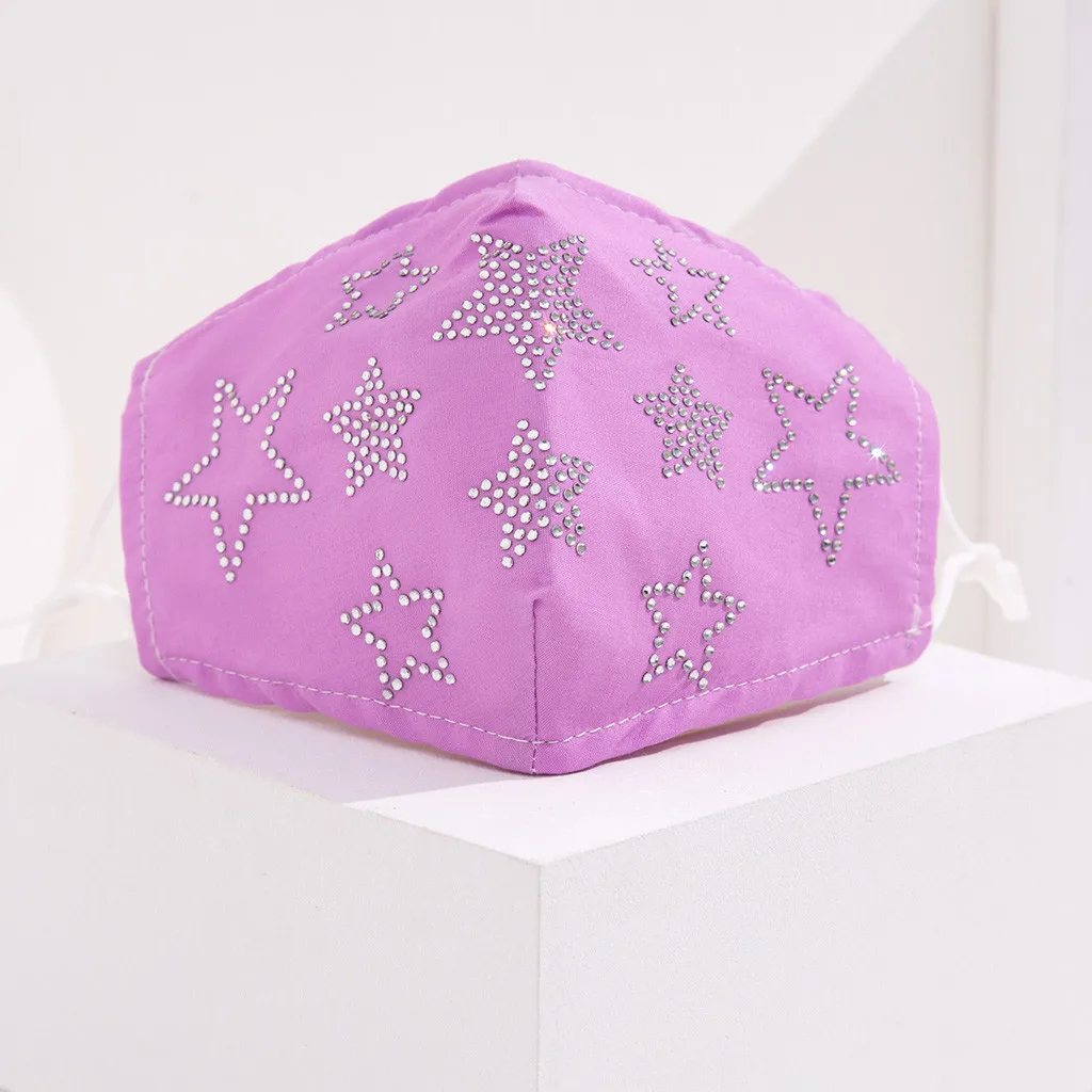 

Face Mask Fashion Women Rhinestone Pattern Reusable Washable Mouth Mask Outdoor Dustproof Mask Can Put With The Filter