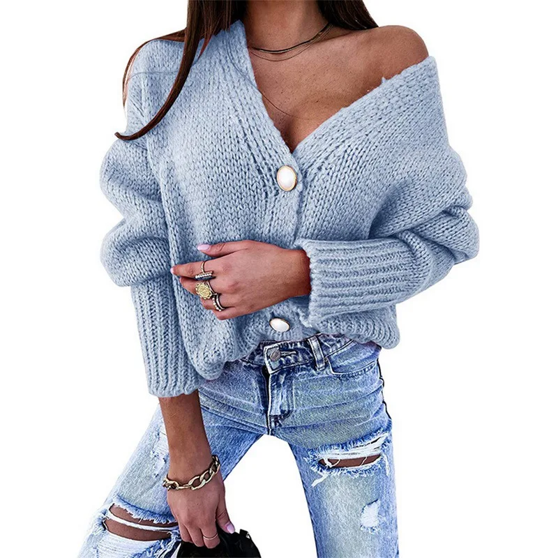 

2021 Women's Short Knit Long Sleeve Cardigan Sweater Jacket