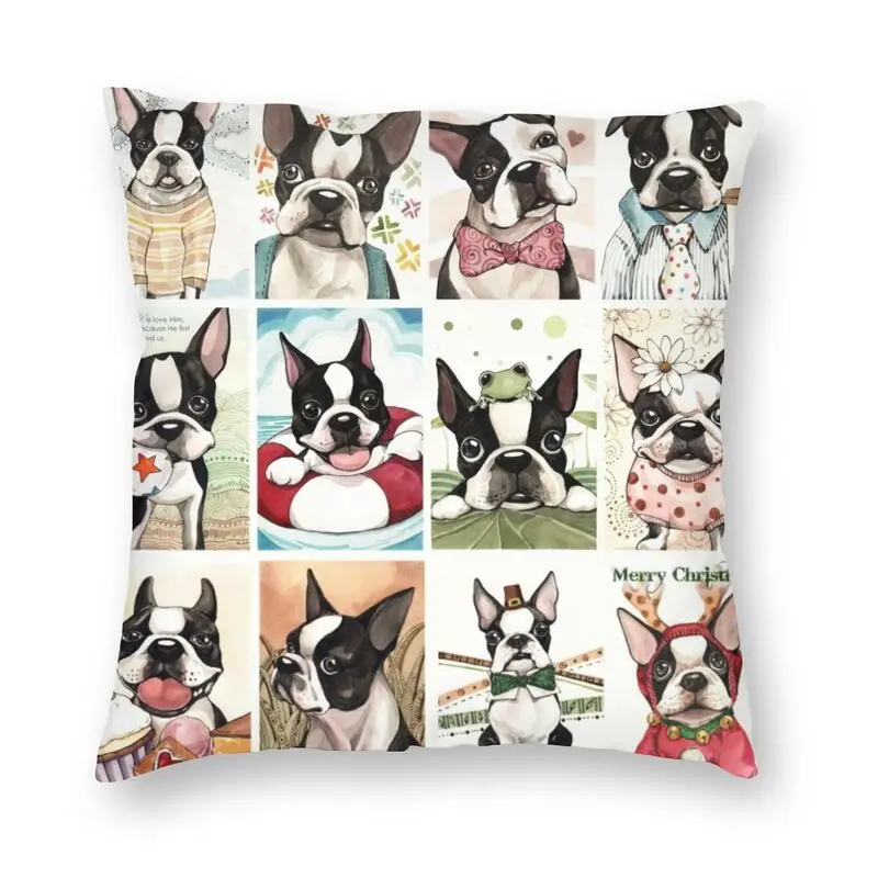 Наволочка с рисунком милой собаки Boston Terrier декоративная наволочка для дивана