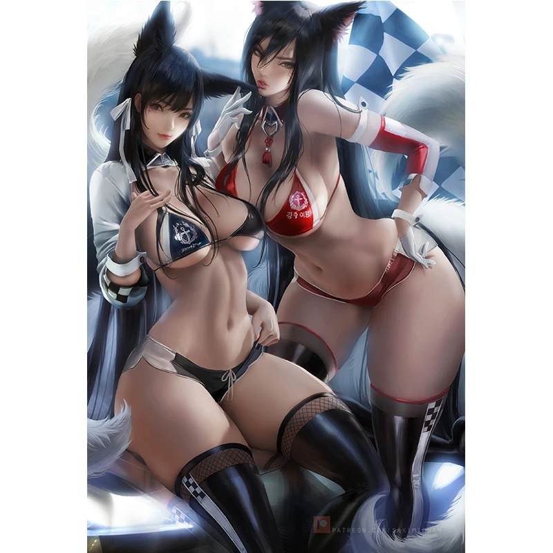 

Sexy Racer Girl Canvas Posters and Prints Custom Anime Game KDA Ahri Wall Art Hanging Pictures Decoration Painting for Bedroom