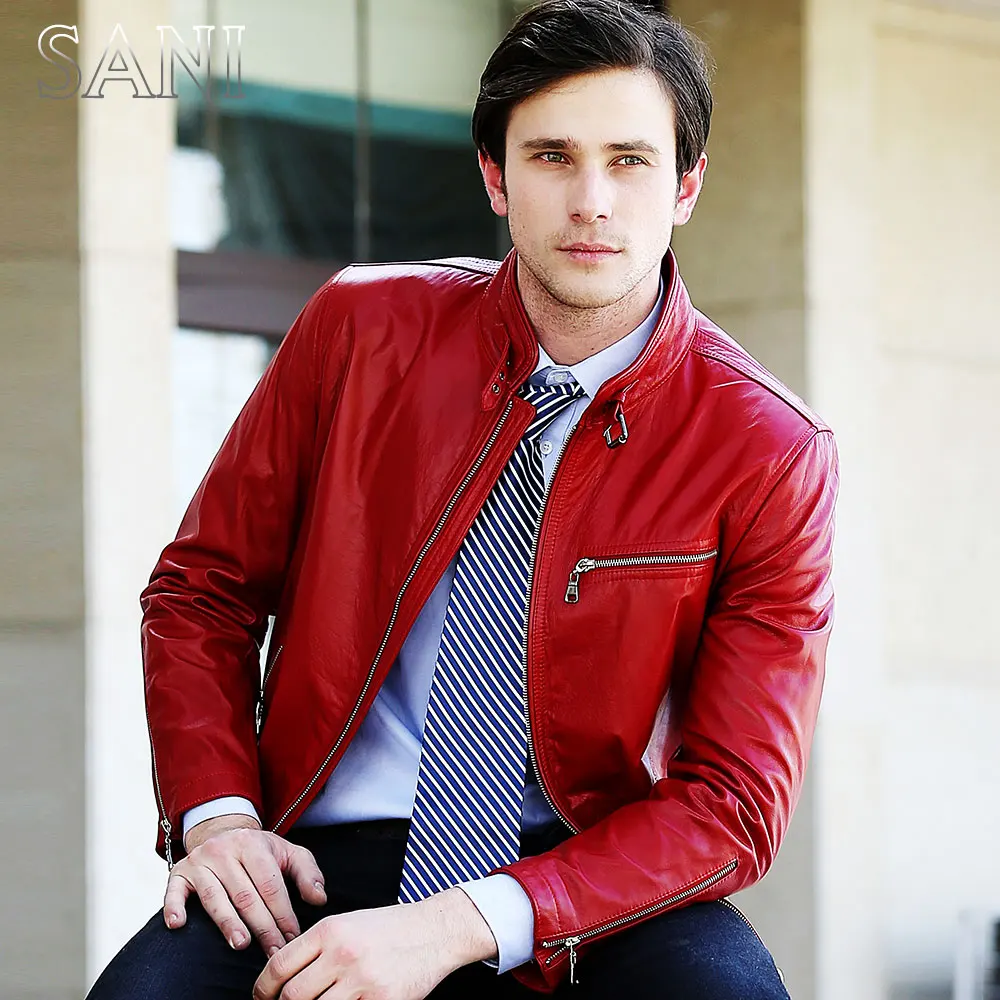 Модная мужская кожаная одежда из овечьей кожи повседневная Кожаная
